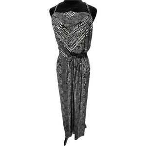 Robin Piccone Women's Abstract Print Sleeveless Jumpsuit‎ Tie-Waist Black Size L